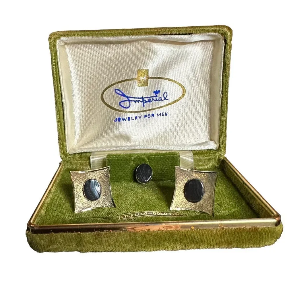 Vintage gold finish sterling silver Cufflinks and tie stud